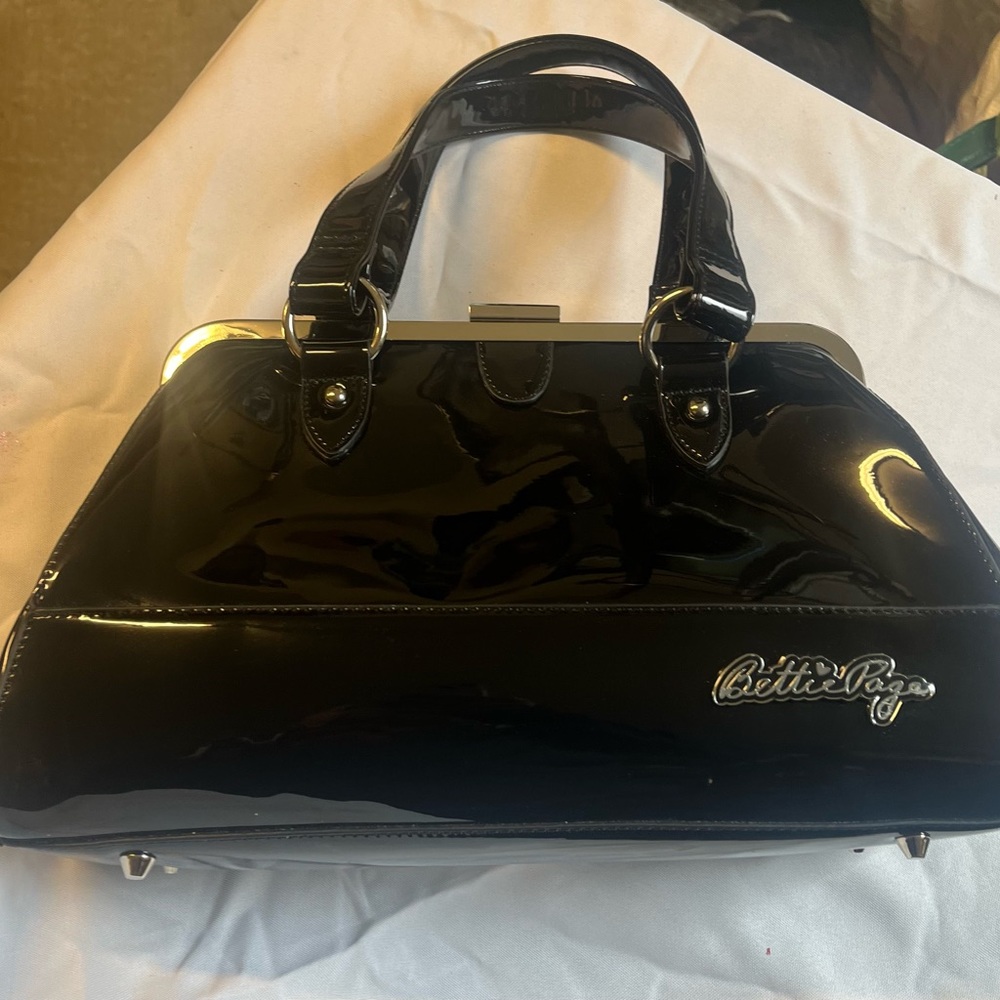 Bettie Page Black Patent Handbag 50's